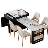 Quarte Modern Kitchen Island with Extendable Dining Table for 4-6 Person,Faux Mable Kitchen Table with Double-Sized Storage,Power Outlet,Storage 2 Drawers 2 Side Open Shelves (Black+Table) Quarte