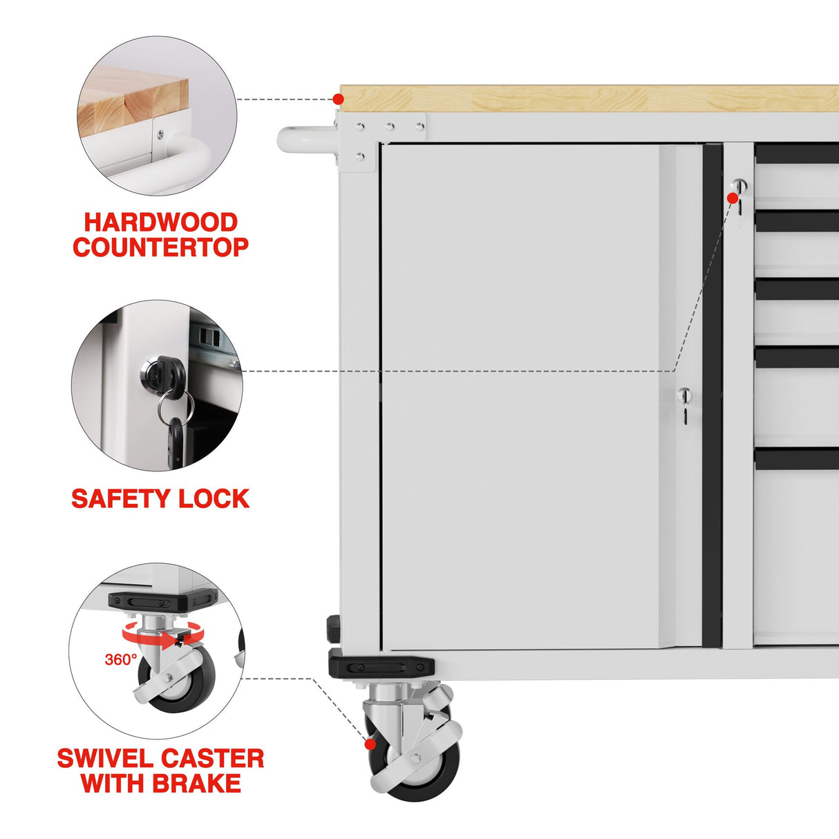 WORKPRO 52" x 20" 5-Drawer & 1-Door Rolling Tool Chest, Heavy Duty Tool Chest with Wheels, Power Strip, Locking System, Rolling Cabinet for Garage, Home & Kitchen, 1000 lbs Capacity WORKPRO