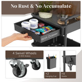 EaseSky Rolling Utility Cart with Drawer 3 Tier, Utility Storage Organizer with Plastic Shelf & Lockable Wheels Multifunctional Storage Cart for Kitchen, Bathroom, Office, Living Room, Black EaseSky