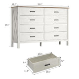 BAZELOR Farmhouse 8 Drawers Dresser for Bedroom, 55 Inch Wood Rustic Wide Chest with Natural Texture, Large Dressers for Bedroom, Hallway, Entryway, Antique White BAZELOR