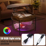 Mmucco 35.43" Round Lift Top Coffee Table with 2-Tier Storage, Circle Storage Coffee Tables with LED Light for Living Room,Round Storage Coffee Table for Home Office Mmucco