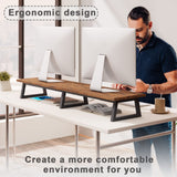 TEAMIX 42 inch Large [Dual] [Monitor] [Riser],Rustic Brown Extra Long TV [Stand Wood & Steel Desktop [Riser] with Storage for [Dual] Screen Office Desk Organization TEAMIX