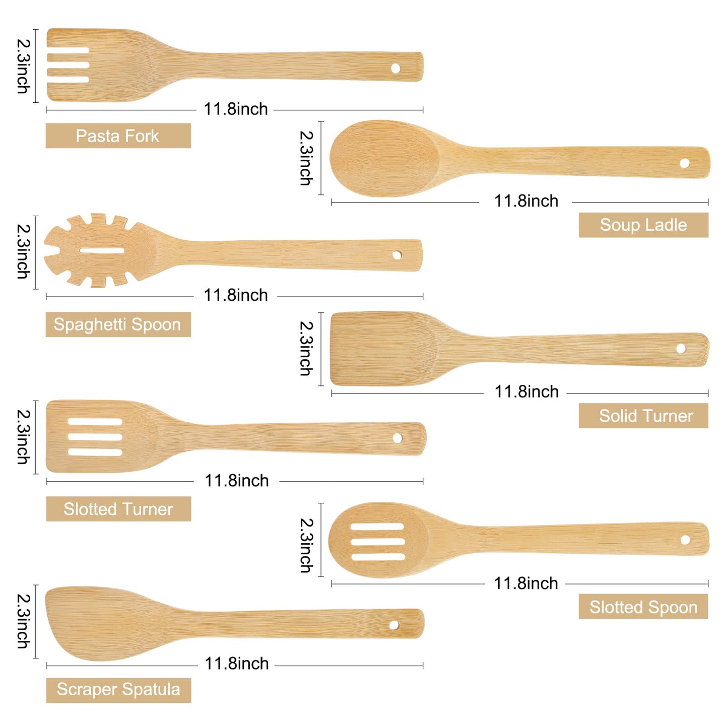 [7-PCS] Wooden Spoons for Cooking is for All Kitchen. Made From Bamboo Wood, Wooden Spatula & Wooden Spoon 11.8 in. and Non-Stick Surface, Suitable for Home & Chef Use or Gift for Someone Special.