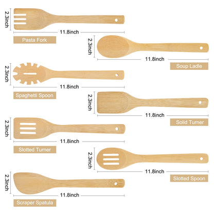 [7-PCS] Wooden Spoons for Cooking is for All Kitchen. Made From Bamboo Wood, Wooden Spatula & Wooden Spoon 11.8 in. and Non-Stick Surface, Suitable for Home & Chef Use or Gift for Someone Special.