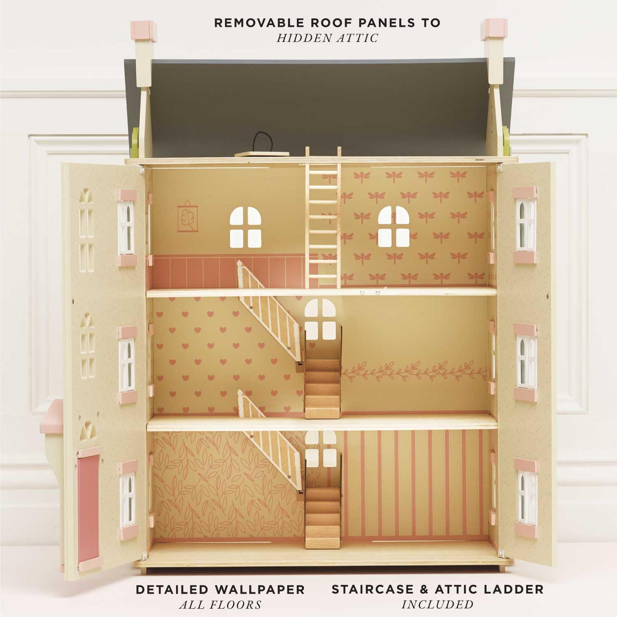 Le Toy Van - Gorgeous Cherry Tree Hall Large 4 Storey Wooden Doll House Play Set For Girls or Boys | Great As A Gift | Suitable for Ages 3+ Le Toy Van