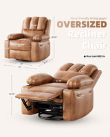Manual Recliner Chair, Oversized PU Leather Reclining Sofa Chair, Modern Comfy Armchair for Bedroom or Living Room, Leather Recliner Chair for Adults, Stylish Sofa & Relaxing Recliners (Brown) GarveeLife