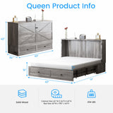 PUREMIND Queen Murphy Bed Cabinet with Mattress Included, Bedroom Cabinet Beds with USB Charging Station, Murphy Chest Bed with Storage Drawers, Horizontal Wallbed for Guest Room Grey PUREMIND
