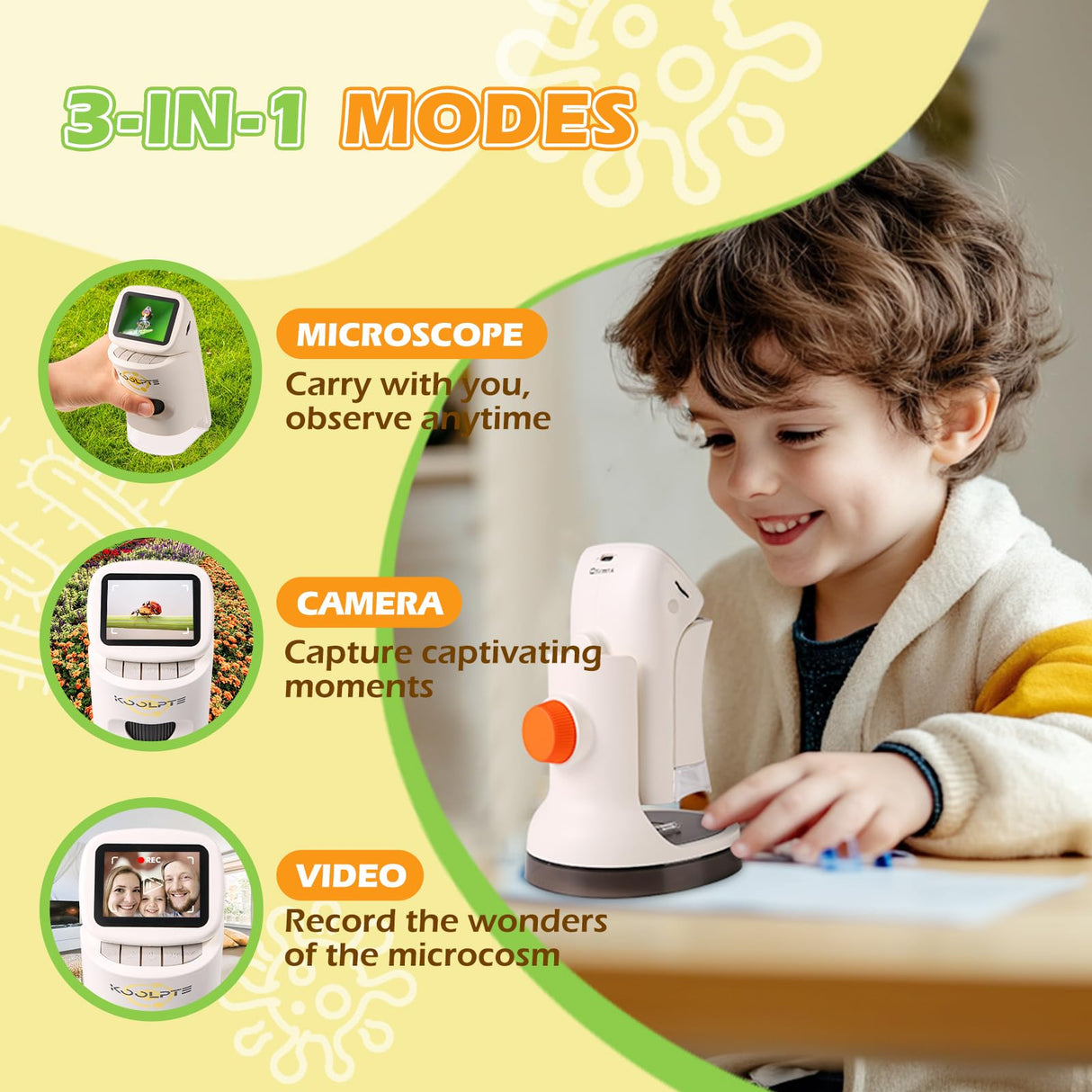 Microscope for Kids, 1000X HD Pocket Kids Microscope, 2.1'' LCD Screen Mini Micrscope for Kids 8-12, Science Mini Scope Toy Kits, Handheld Miniscope Educational Gifts for Kids, 32 GB TF Card Included Koolpte