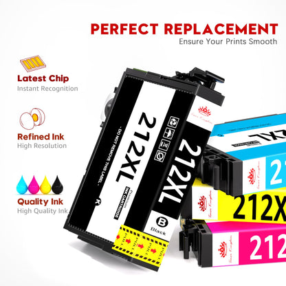 Toner Kingdom Remanufactured 212XL Ink Cartridges Replacement for Epson 212 Ink Cartridges for 212XL T212 T212XL for Expression Home XP-4100 XP-4105 Workforce WF-2830 WF-2850 Printer (4 Pack)