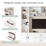 Modern TV Stand with Bookshelves, Entertainment Center with Cabinets & Storage Drawers, Fits up to 85-Inch TVs, Multifunctional Wall Unit for Living Room & Home Theater White 98.4" LSZMXI