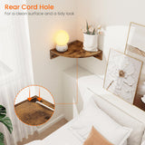 Homode Corner Shelf Wall Mount, Set of 3 Floating Corner Shelves with Cord Hole, 3 Tier Wood Wall Display Shelf, Storage for Bathroom Living Room Kitchen Bedroom, Rustic Brown and Black Homode