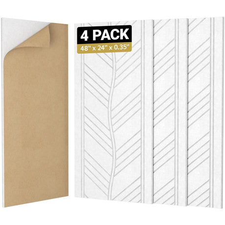 TONOR 4 PCS Acoustic Panels, 48″ x 24″ x 0.35″ Leaf Pattern Soundproof Wall Panels, Full Self-Adhesive, Sound Absorbing Panels for Noise and Echo Reduction, Acoustic Treatment for Studio, Home, White TONOR