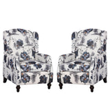 B BAIJIAWEI Wingback Recliner Chair - Tufted Arm Chair Recliner - Fabric Push Back Single Sofa for Living Room Adjustable Backrest (Pair, Blue Floral) B BAIJIAWEI