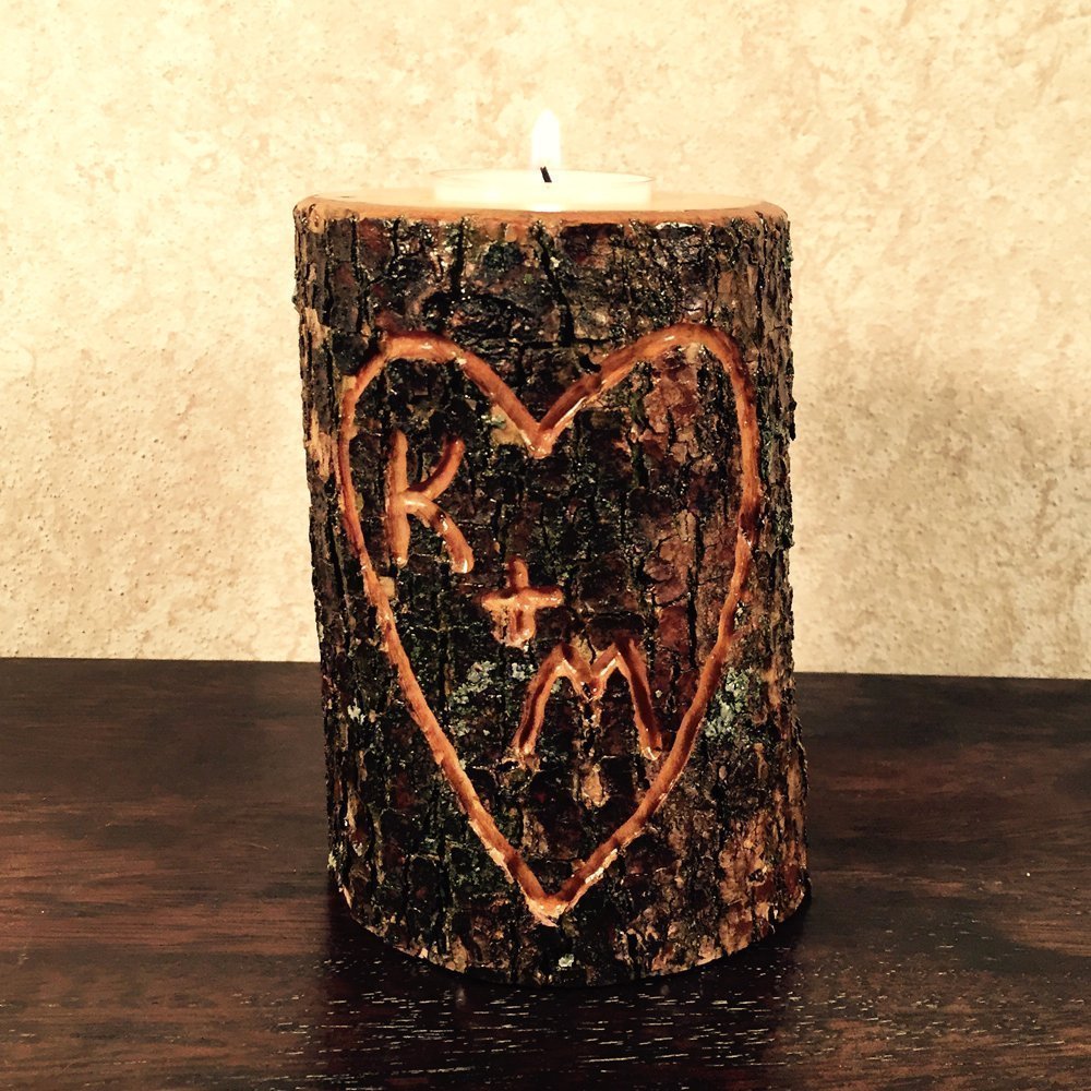 Man Made Woods Personalized 5 Inch Tall Wooden Tea Light or Votive Candle Holder - Custom Carve Initials for Unique Gift Ideas, Keepsake, Rustic Home Decor, Holidays, Anniversaries or Just Because Man Made Woods