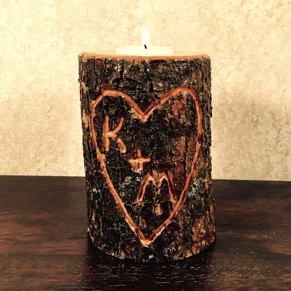 Man Made Woods Personalized 5 Inch Tall Wooden Tea Light or Votive Candle Holder - Custom Carve Initials for Unique Gift Ideas, Keepsake, Rustic Home Decor, Holidays, Anniversaries or Just Be - WoodArtSupply