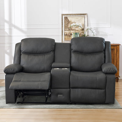 CALIVIA Manual Reclining Loveseat with Massage and Heat, Double Recliner Sofa with Center Console, Cup Holders & Storage for Living Room, RV (Grey)