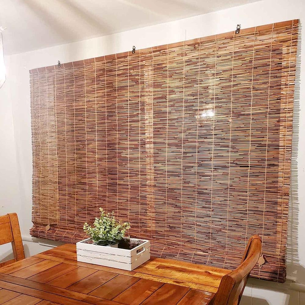 Bamboo Patio Shades Light Filtering Outdoor Roll Up Shades, Bamboo Porch Blackout Roller Blinds 36 48 72 84 62 inches Long Sunshade Window Treatment for Home Decor, Cordless(60" W x 48" H) DISPRA
