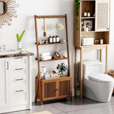 Bookcase with Drawers, 4-Tier Bamboo Bookshelf Ladder Shelf with 6 Hooks, Tall Narrow Retro Book Shelf, 24.8"L x 10.6"W x 59.5"H, Standing Storage Organizer for Living Room, Office, Bedroom, Walnut oakvivo