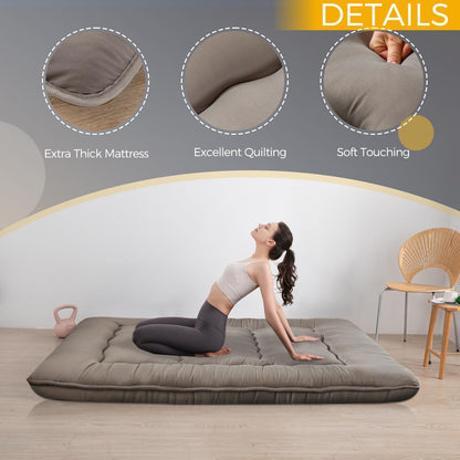 MAXYOYO 6" Extra Thick Japanese Floor Mattress Futon Mattress, Foldable Mattress Tatami Pad Floor Mattress for Adults Floor Bed Roll Up Mattress Guest Mattress, Dark Grey, Full