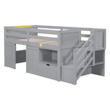 Bellemave Modern Farmhouse Twin Low Loft Bed with Storage and Play Space in Grey Bellemave