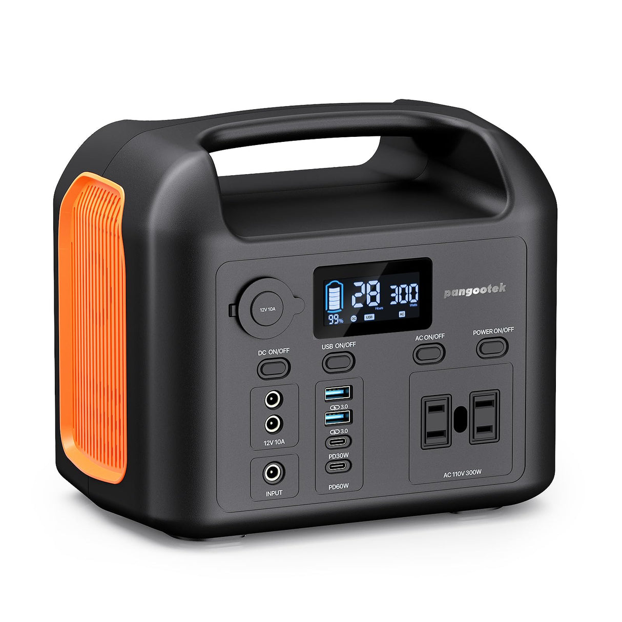 Portable Power Station, 300W (600W Peak) 299Wh LiFePO4 Solar Generator Pure Sine Wave 110V AC Car Outlets PD 60W QC3.0 Backup Power Supply Bank for Camping, Blackout, CPAP pangootek