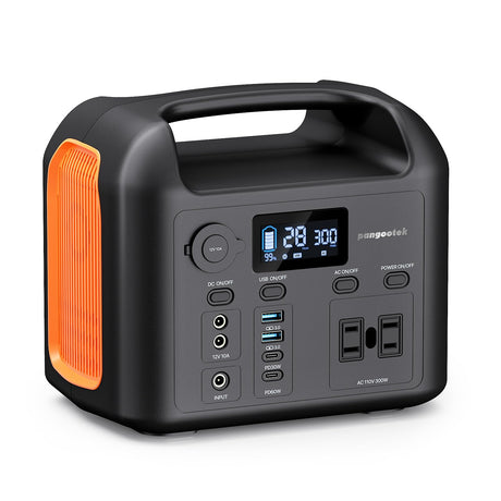 Portable Power Station, 300W (600W Peak) 299Wh LiFePO4 Solar Generator Pure Sine Wave 110V AC Car Outlets PD 60W QC3.0 Backup Power Supply Bank for Camping, Blackout, CPAP pangootek