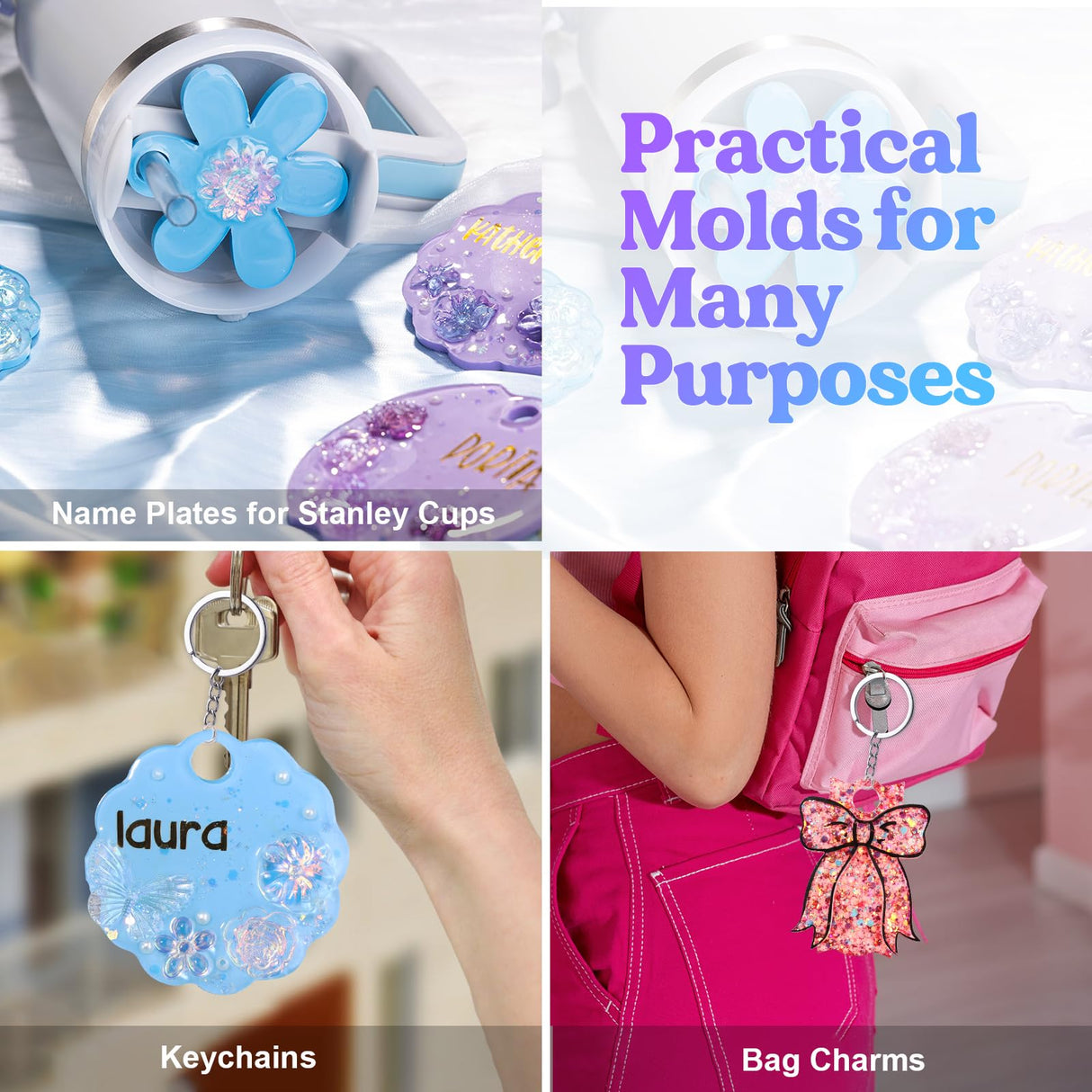 LET'S RESIN Name Plates Resin Molds, 16 Cavities 2Pcs Silicone Name Tag Resin Molds for Tumbler Cup Lid, Epoxy Resin Molds for Stanley Cups, Keychain, Resin Art LET'S RESIN