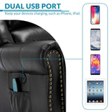 OUINCH Manual 360 Degree Swivel Glider Rocker Recliner Chair with Massage and Heat, USB Ports and 2 Side Pockets, Faux Leather, Black OUINCH