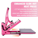 CoolSub Heat Press 15x15 Inch Slide Out Heat Press Machine, Industrial Digital Heat Transfer Machine Sublimation for T-Shirt Hot Pink CoolSub