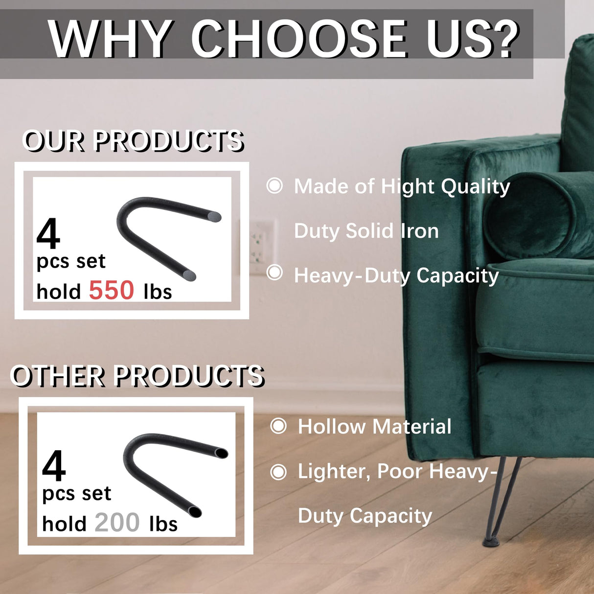 Thanaddo 8" Hairpin Furniture Legs 4PCS, Heavy Duty Solid Steel 2 Rod Furniture Legs with 2 Sizes Screws and 4pcs Floor Protectors for Nightstand, Cabinet, Bench Chair, Coffee Table, Desk, etc, Black Thanaddo