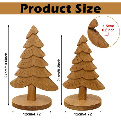 Qunclay 3 Pcs Wooden Christmas Tree Tabletop Handmade Wood Trees Artificial Standing Pine Tree Decor with Base Rustic Farmhouse Christmas Centerpiece for Home Office Table Xmas Holiday Party Decor