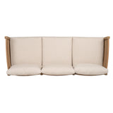 Christopher Knight Home Kavets 76.25'' W Outdoor 3 Seater Sofa with 5" Cushion, Acacia Wood Patio Sofa, Modern Slat Panel Bench, Spacious Seating Couch for Backyard Garden Porch, Light Teak+Beige Christopher Knight Home