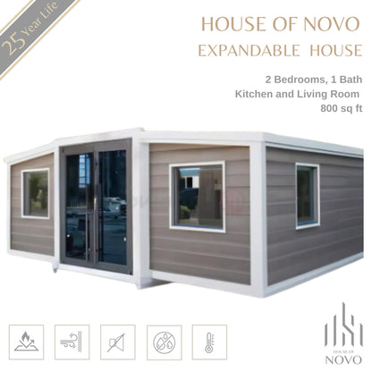 House of Novo Prefab Tiny House - 2 Bedrooms + 1 Bathroom + Kitchen - Modern Design, Solid Construction, Easy Setup, Portable, Expandable Design, 19 x 20 FT **Premium Finish