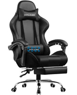 GTPLAYER Gaming Chair, Computer Chair with Footrest and Lumbar Support, Height Adjustable Game Chair with 360°-Swivel Seat and Headrest and for Office or Gaming (Faux Leather, Black) GTPLAYER
