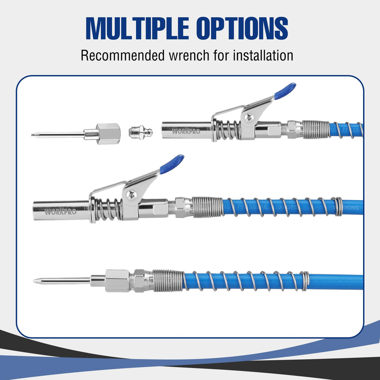 WORKPRO Grease Gun Coupler Set, Quick Release Grease Gun Coupler with Grease Gun Needle Tip and 12” Grease Gun Hose, 10000PSI Strong Lock onto Zerk Compatible with 1/8" NPT Fittings WORKPRO