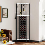Homeiju Corner Wine Rack with Glass Holder and Led Strip Light, Corner Bar Wine Racks Freestanding Floor, Industrial Corner Bar Cabinet for Kitchen, Dining Room, Living Room or Cellar Homeiju