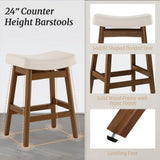 Cozyman Bar Stools Set of 3, Barstools with Sturdy Wood Legs, Saddle Seat Counter Height Bar Stools for Kitchen Counter, Bar, Dining, 24 Inch Farmhouse Counter Stools, Antique White Leather Cozyman