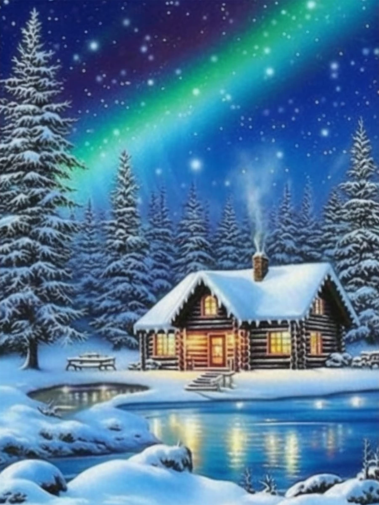 SKRYUIE 5D Diamond Painting Kits Winter - DIY Diamond Art Kits for Adults Aurora, Full Round Drill - Crystal Embroidery Cross Stitch - Craft for Wall & Office Decor - 12x16 Inch SKRYUIE