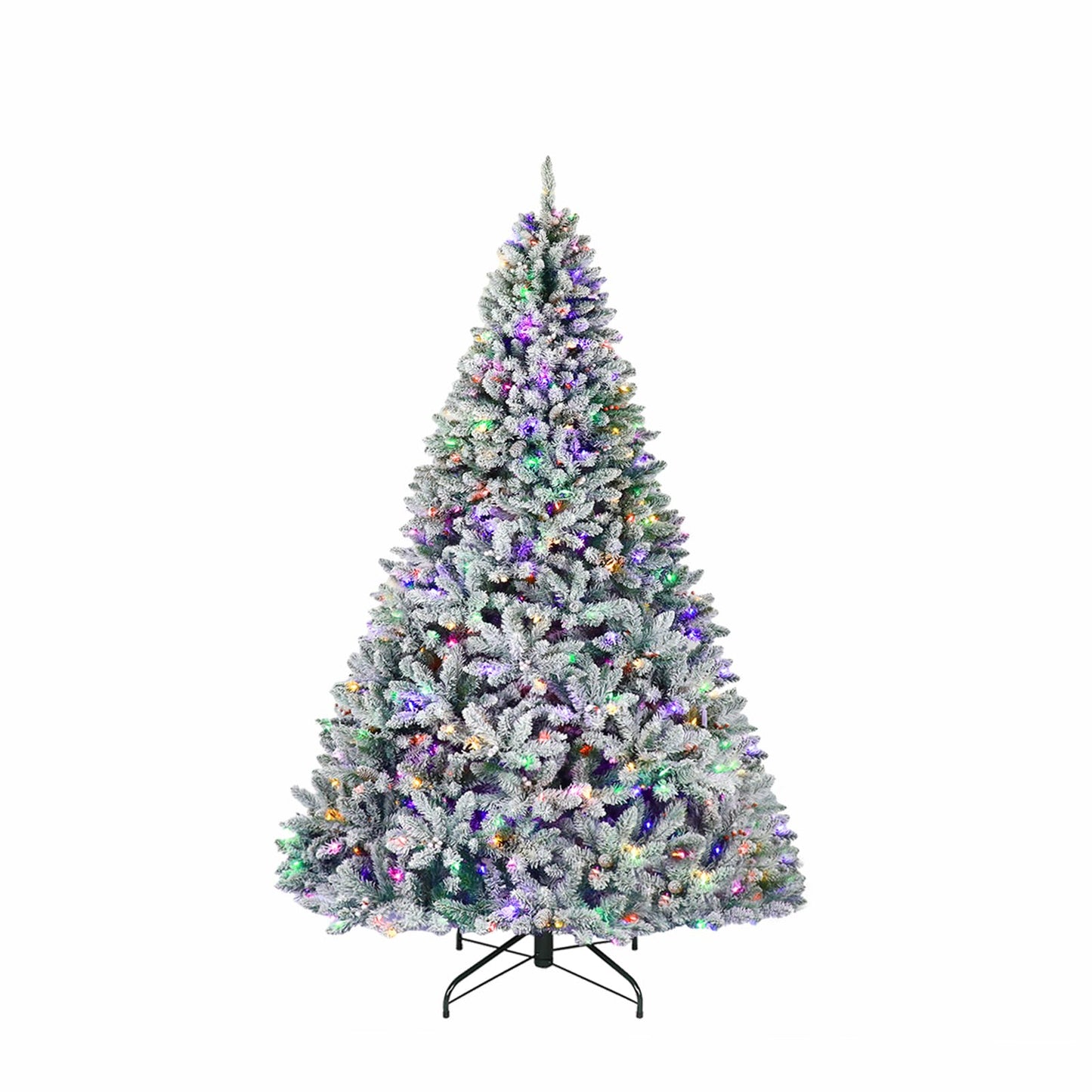 Hykolity 6.5 ft Prelit Christmas Tree with 250 Color-Changing LED Lights, Snow Flocked Artificial Christmas Tree with Pine Cones and Berries, 1032 Tips, Metal Stand and Hinged Branches, 10 Colors