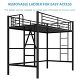 VECELO Twin Size Loft Bed with Full-Length Guardrails and Removable Ladder, Heavy-Duty Metal Frame, Space-Saving Design & Noise-Free, Black VECELO