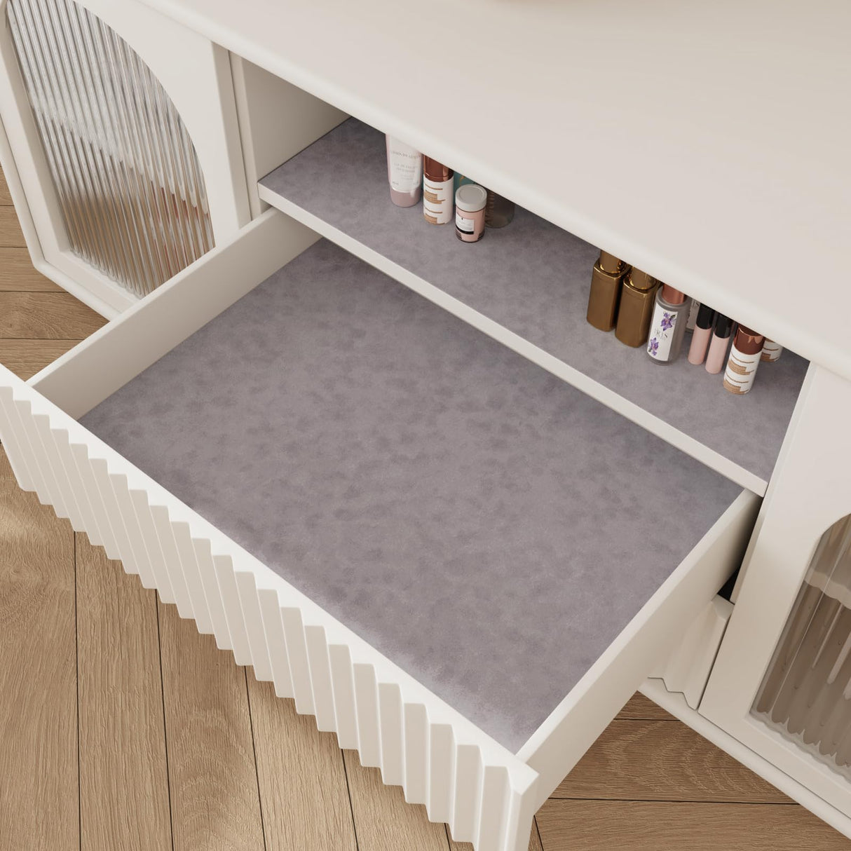 CRE8TIVE Self Adhesive Grey Velvet Flocking Liner for Jewelry 12"x80" Felt Drawer Liner Sheets Grey Peel and Stick Wallpaper Velvet Drawer Liner Stickers Roll for Bedroom Cabinets Dressers Box Lining CRE8TIVE