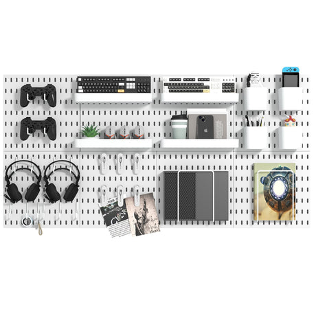 VEOFEMLEA Pegboard Combination Kit, 8 Peg Boards and 30 Accessories Modular Hanging Black Pegboard for Walls, Office Wall Organizer, Keys Holder on Wall, Nursery Storage, 44"x22" Black VEOFEMLEA