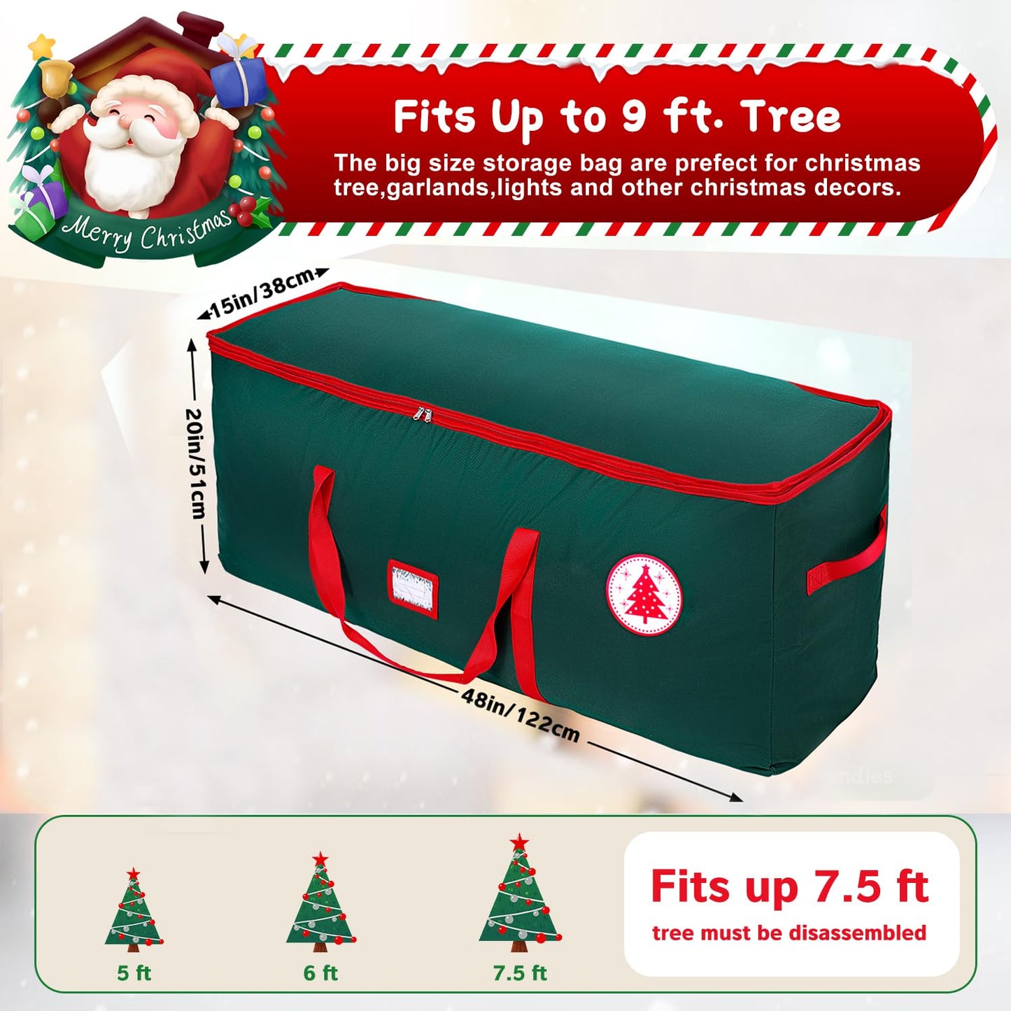 NVRGIUP Large Christmas Tree Storage Bag, Fits Up to 7.5 ft Artificial Disassembled Trees with Durable Handles, Sleek Dual Zipper & Tag Card, Waterproof Tear-proof Holiday Xmas Bags Box for Years Use