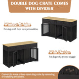PIAOMTIEE Dog Crate Furniture, 72.4 Inch Wooden Dog Kennel, Modern Decorative Dog House, Dog Crate End Table with Double Doors, Drawers, Divider, Indoor Dog Cage for Large Medium Dogs, Black PIAOMTIEE