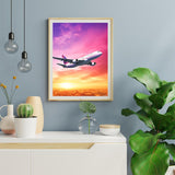 KZKZXA Airplane Flying Through The Sky at A Sunset Diamond Painting Kits Airplane Diamond Painting, Full Round Diamond Art Kits, Home Wall Decor 12x16 inch KZKZXA