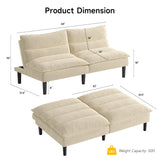 ONBRILL 64" Futon Sofa Bed, Corduroy Sofa Bed Couch with Adjustable Backrest, Convertible Loveseat Sleeper Sofa with Sturdy Wooden Legs, Comfy White Couches for Living Room, Bedroom, Office ONBRILL