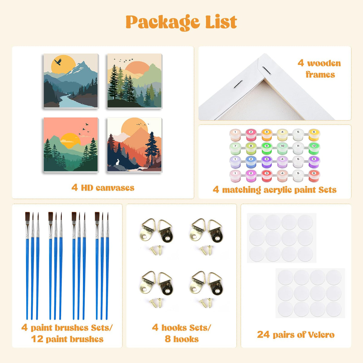 MXJSUA 4 Pack Sunset Mountain Paint by Numbers Kit with Framed Canvas for Ages 6-12 Kids, Paint by Numbers Kits for Children Beginners, Acrylic Oil Painting for Home Wall Decor Gift (8x8 inch) MXJSUA
