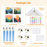 MXJSUA 4 Pack Sunset Mountain Paint by Numbers Kit with Framed Canvas for Ages 6-12 Kids, Paint by Numbers Kits for Children Beginners, Acrylic Oil Painting for Home Wall Decor Gift (8x8 inch) MXJSUA