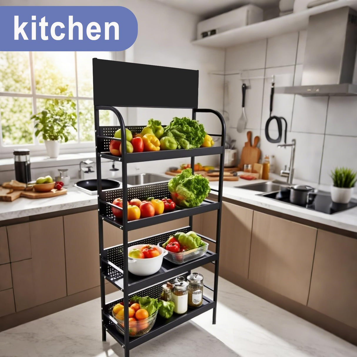 BFECGDXT 4-Tier Metal Shelving Unit, Supermarket Heavy Duty Garage Standing Shelf, Stores Storage Rack Retail Display Racks, for Home Kitchen and Warehouse, W 31.4" x H 67" BFECGDXT