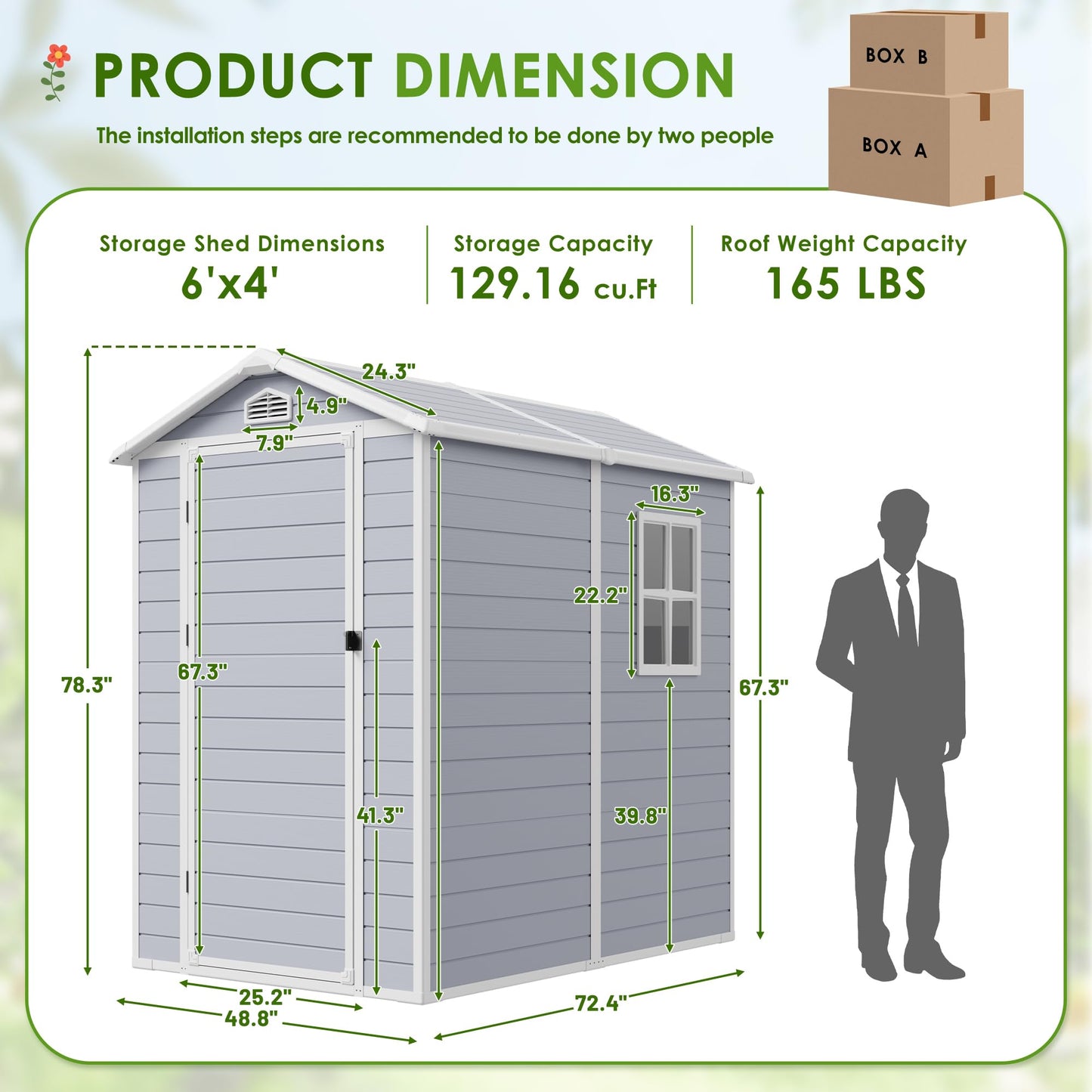 Devoko 6x4 FT Resin Shed, Plastic Shed with Floor Lockable Doors Window & Vents, Outdoor Storage Shed for Backyard Patio Lawn Pool (Grey & White)